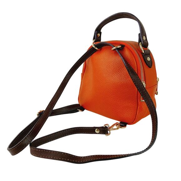 Divina Firenze Orange Pebbled Leather Convertible Top Handle Backpack Crossbody - Picture 2 of 8
